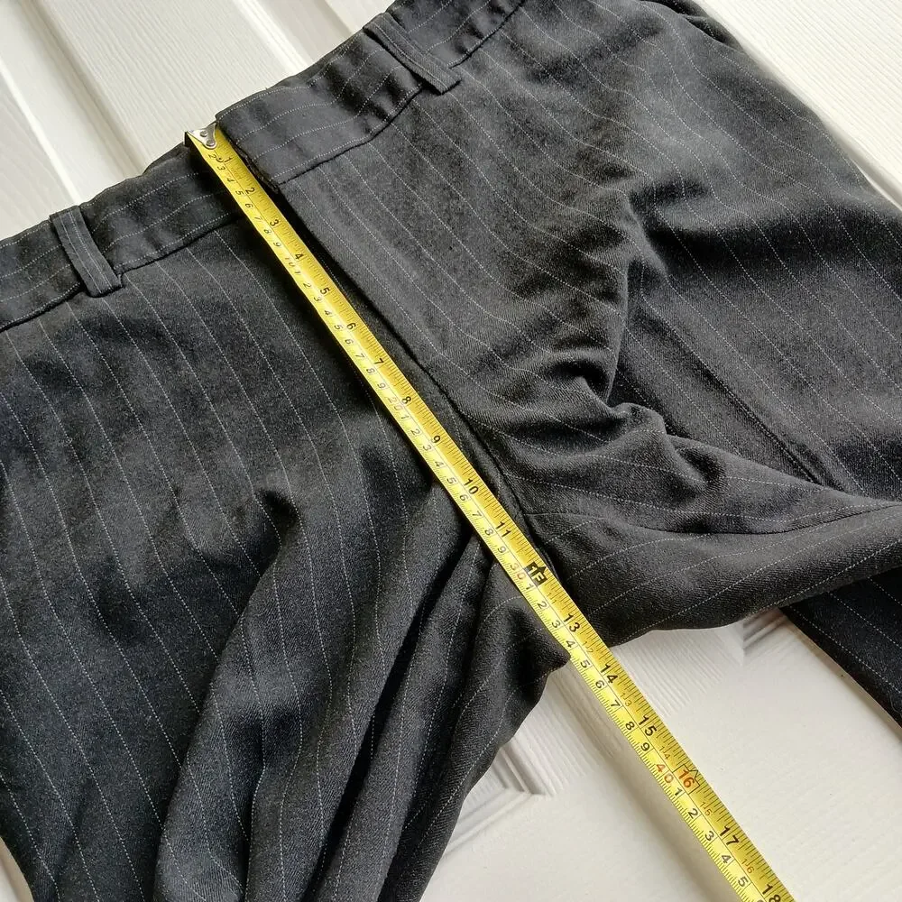 Karen Kane Black Pinstripe Slacks 14 self hemmed 27" inseam short warm comfy - Picture 7 of 13